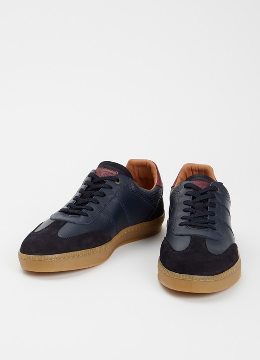 Dune London Theos sneaker van leer met details van suède - detail donkerblauw