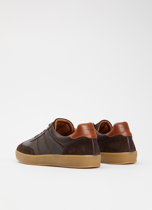 Dune London Theos sneaker van leer met details van suède - achterkant 4 donkerbruin