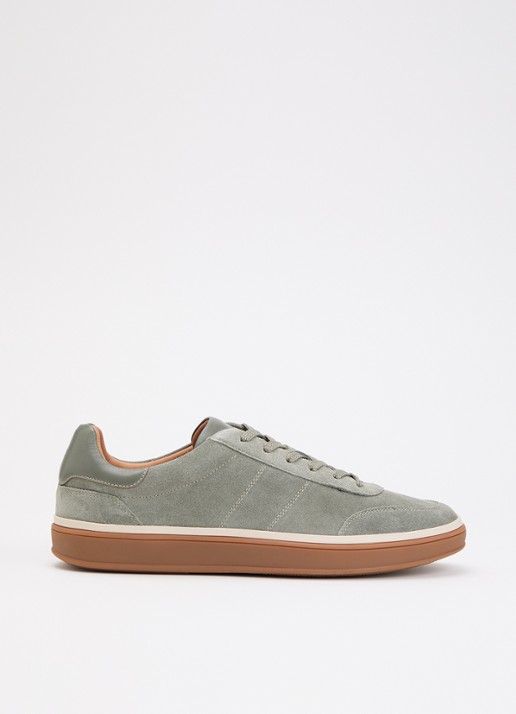 Dune London Tony sneaker van suède - voorkant olijfgroen