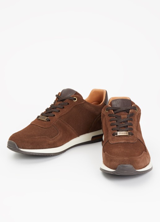 Dune London Trilogy sneaker van leer - detail kastanjebruin