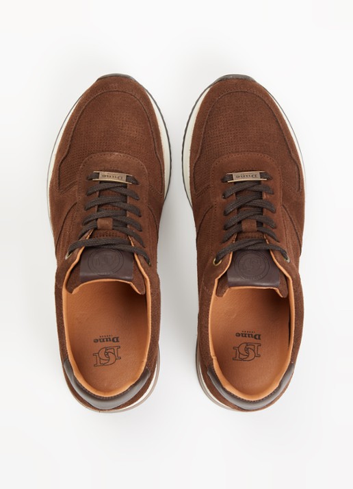 Dune London Trilogy sneaker van leer - detail 2 kastanjebruin