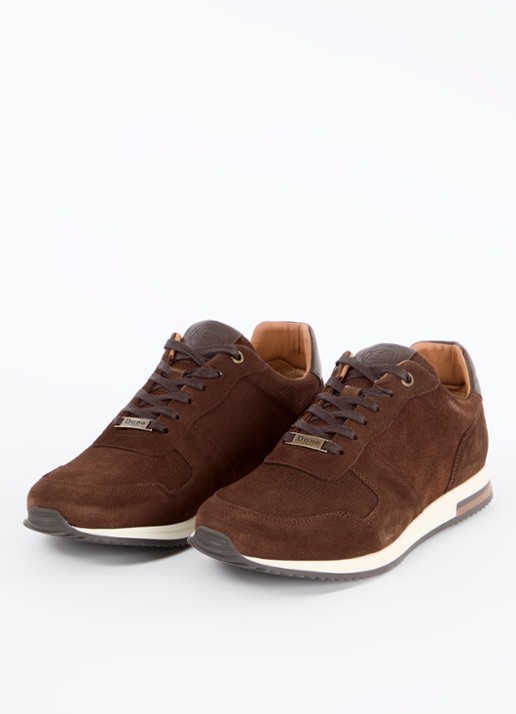 Dune London Trilogy sneaker van leer - detail roodbruin