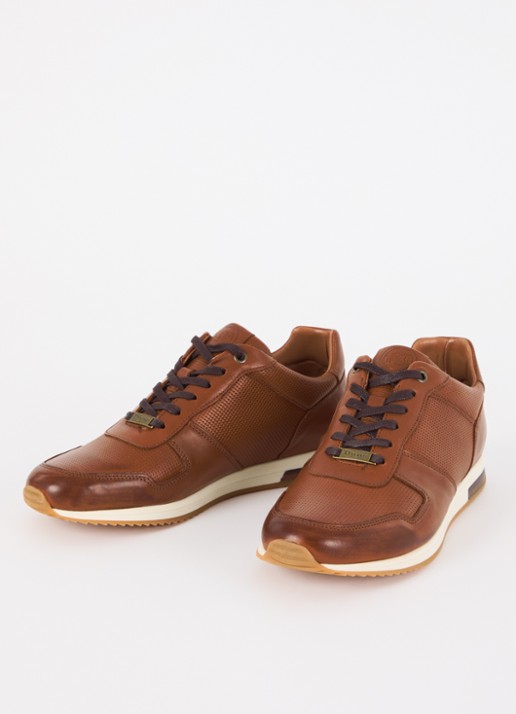 Dune London Trilogy sneaker van leer - detail oranjebruin