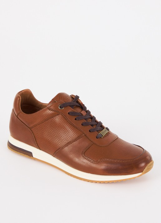 Dune London Trilogy sneaker van leer - voorkant 4 oranjebruin
