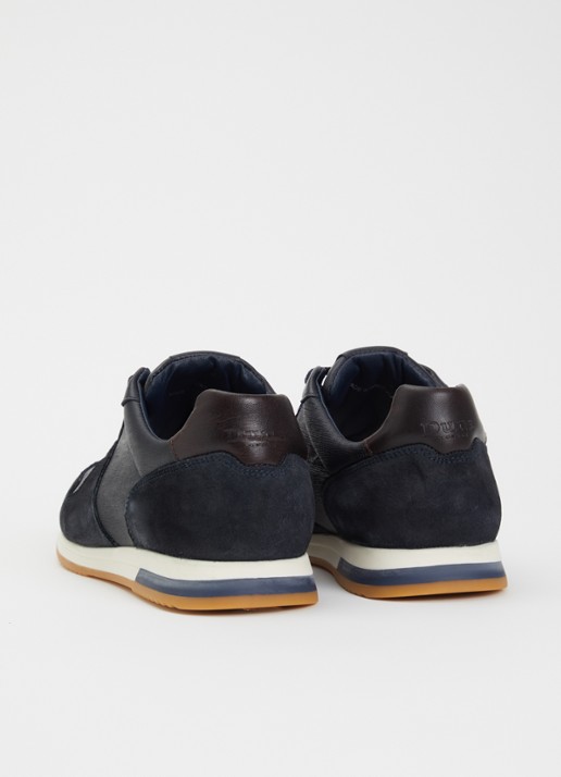 Dune London Trusting sneaker van leer met details van suède  - achterkant 3 donkerblauw