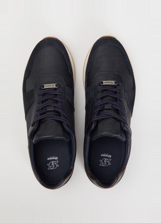 Dune London Trusting sneaker van leer met details van suède  - detail donkerblauw