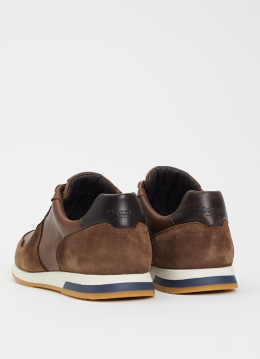 Dune London Trusting sneaker van leer met details van suède  - achterkant 5 donkerbruin