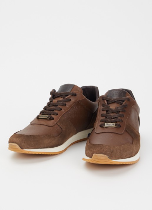 Dune London Trusting sneaker van leer met details van suède  - detail 2 donkerbruin