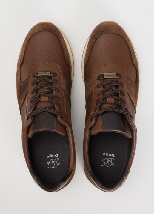 Dune London Trusting sneaker van leer met details van suède  - detail 3 donkerbruin