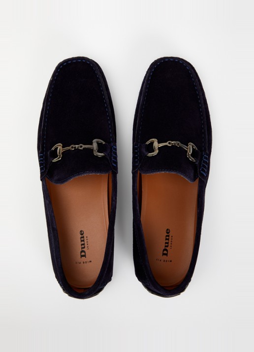 Dune London Wide Fit Brackon mocassin van suède - detail 3 donkerblauw