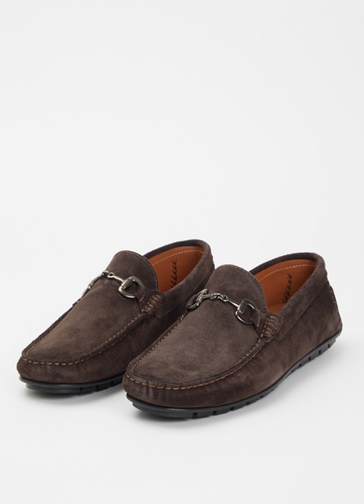 Dune London Wide Fit Brackon mocassin van suède - detail 3 donkerbruin