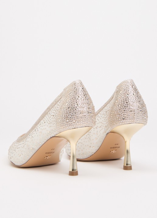 Dune London Wide Fit Brivelle pump van mesh met strass - achterkant goud