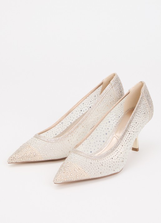 Dune London Wide Fit Brivelle pump van mesh met strass - detail 3 goud