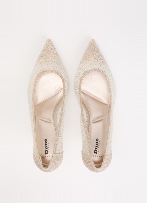 Dune London Wide Fit Brivelle pump van mesh met strass - detail 4 goud