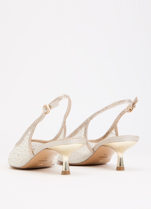 Dune London Wide Fit Cirelle slingback van mesh met strass - achterkant 5 goud
