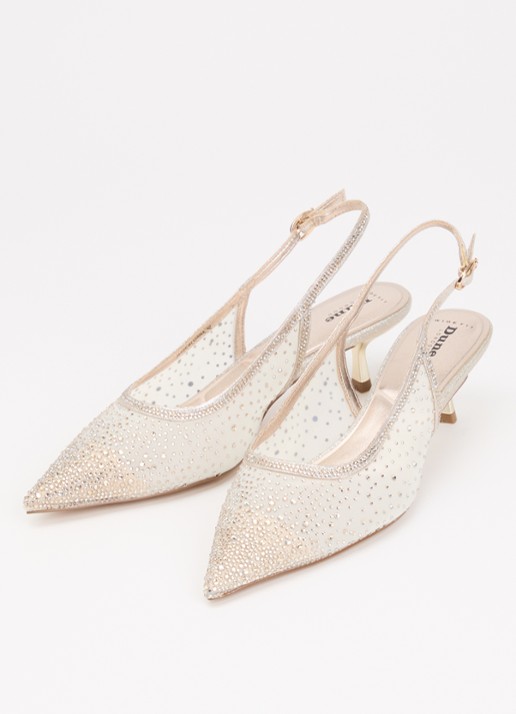 Dune London Wide Fit Cirelle slingback van mesh met strass - detail goud