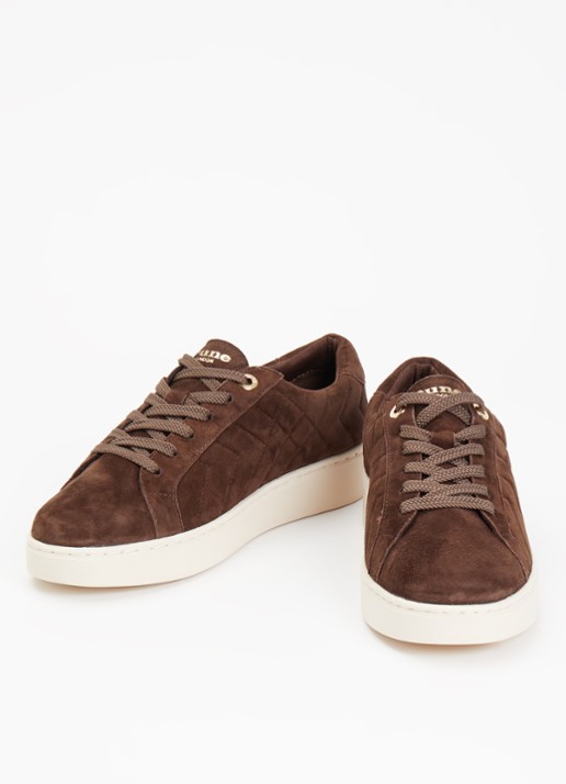 Dune London Wide Fit Egent sneaker van leer met quilt patroon  - detail 2 donkerbruin