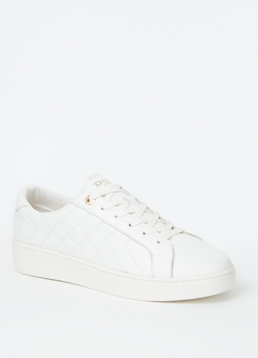 Dune London Wide Fit Egent sneaker van leer met quilt patroon  - voorkant 5 wit