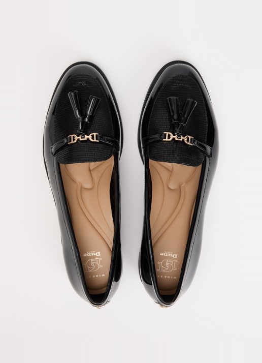 Dune London Wide Fit Gazeles loafer met lakfinish - detail 2 zwart