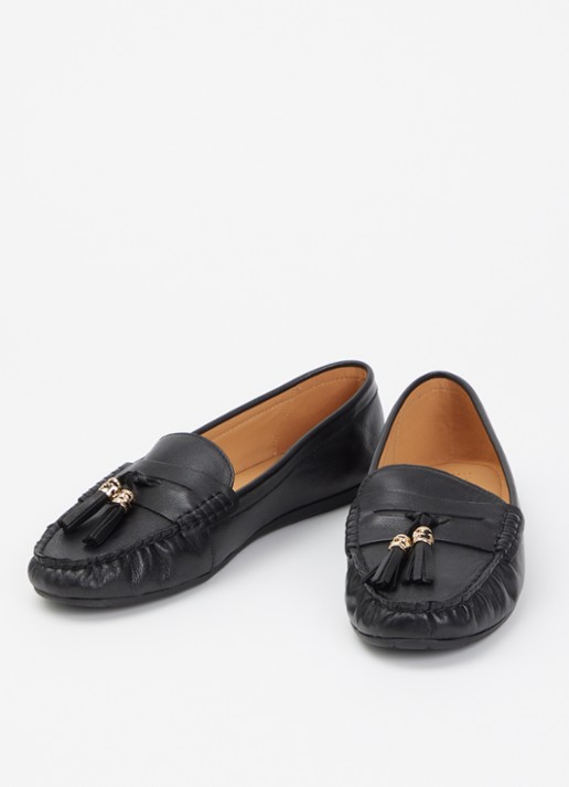 Dune London Wide Fit Geen mocassin van leer met franjes - detail 2 zwart