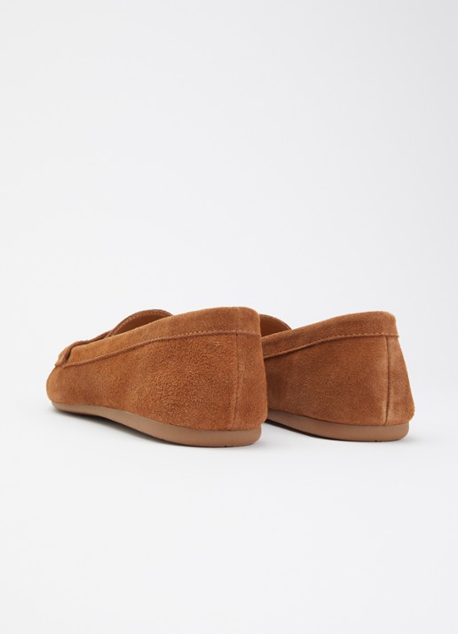 Dune London Wide Fit Geen mocassin van leer met franjes - achterkant 5 bruin