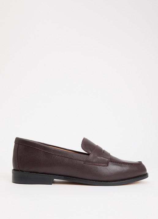 Dune London Wide Fit Ginelli loafer van leer - voorkant bordeauxrood