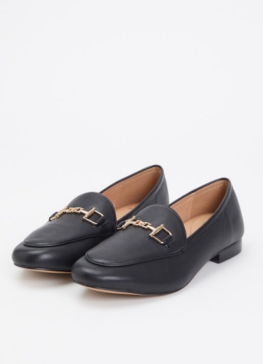 Dune London Wide Fit Glair loafer van leer met horsebit - detail 3 antraciet