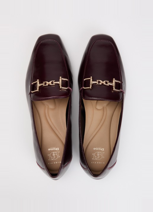 Dune London Wide Fit Grained loafer van leer - detail 3 bordeauxrood