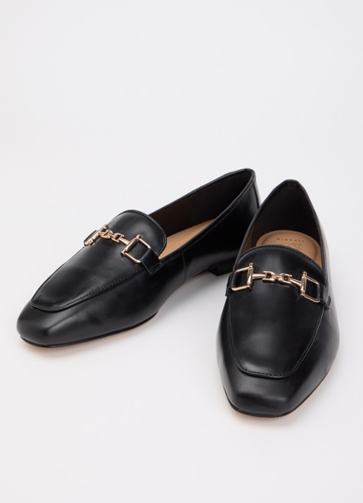 Dune London Wide Fit Grained loafer van leer - detail 2 zwart