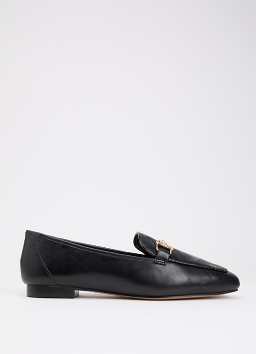 Dune London Wide Fit Grained loafer van leer - voorkant zwart