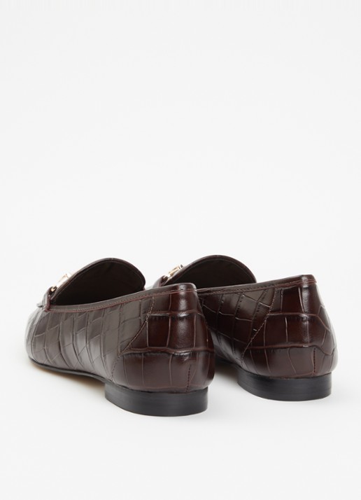 Dune London Wide Fit Grained loafer van leer - achterkant 5 kastanjebruin