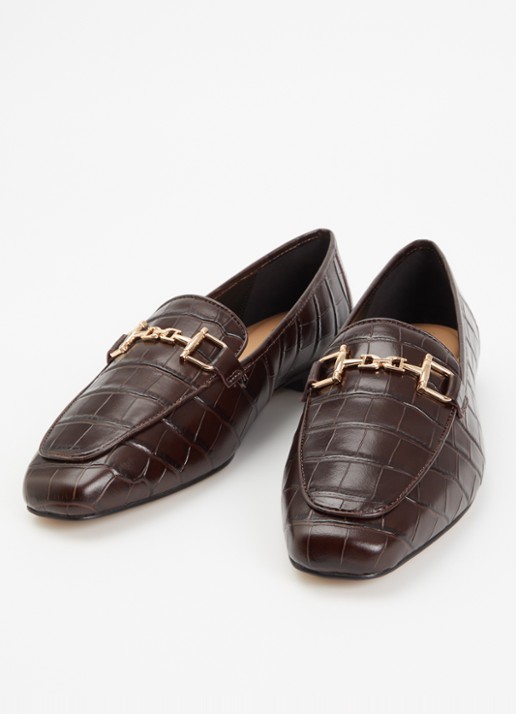 Dune London Wide Fit Grained loafer van leer - detail kastanjebruin