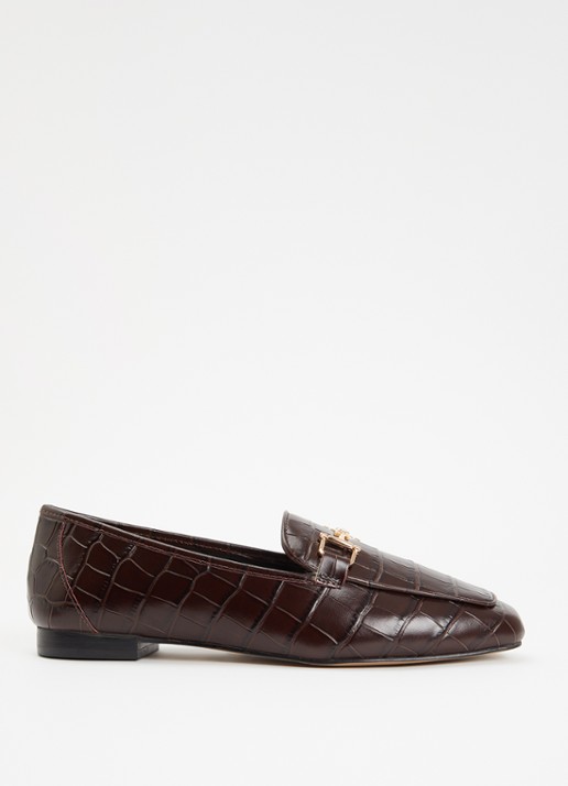 Dune London Wide Fit Grained loafer van leer - voorkant 4 kastanjebruin