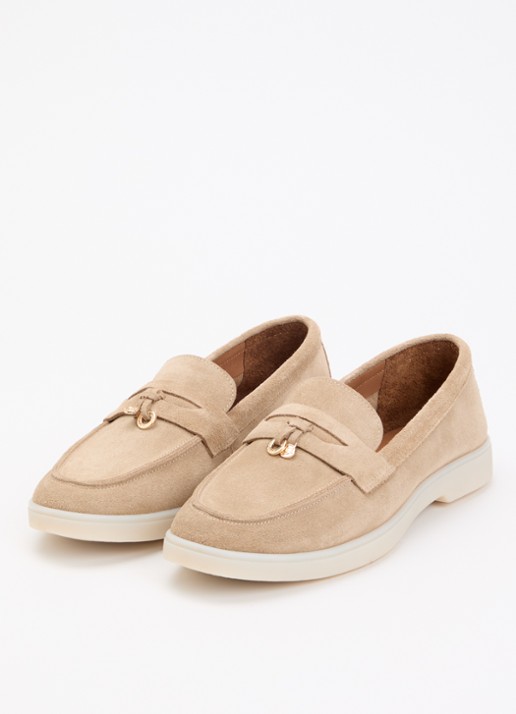 Dune London Wide Fit Grinning loafer van suède - detail 3 zand