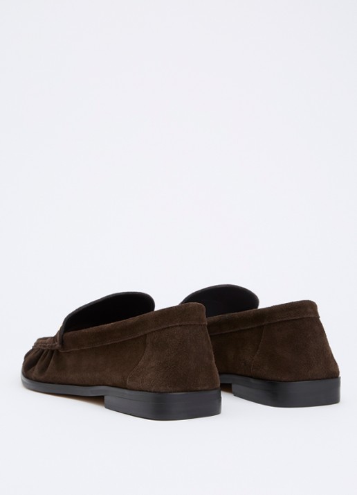 Dune London Wide Fit Grisella mocassins van suède - achterkant 5 donkerbruin