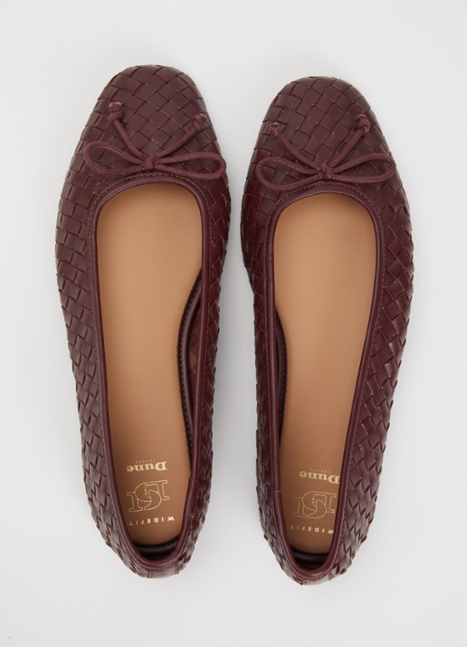 Dune London Wide Fit Heat ballerina van leer - detail 3 roodbruin