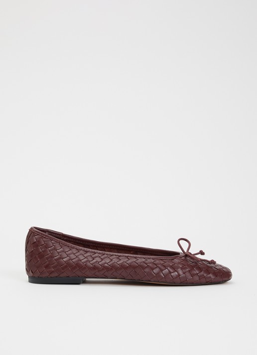 Dune London Wide Fit Heat ballerina van leer - voorkant roodbruin