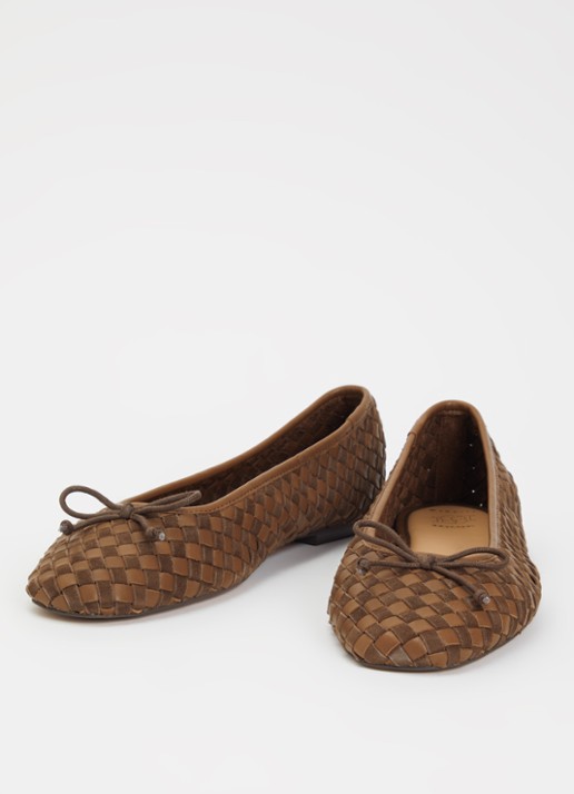 Dune London Wide Fit Heat ballerina van leer - detail 3 853brown-leather_mix