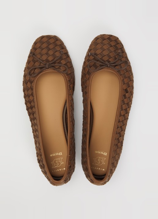 Dune London Wide Fit Heat ballerina van leer - detail 4 853brown-leather_mix