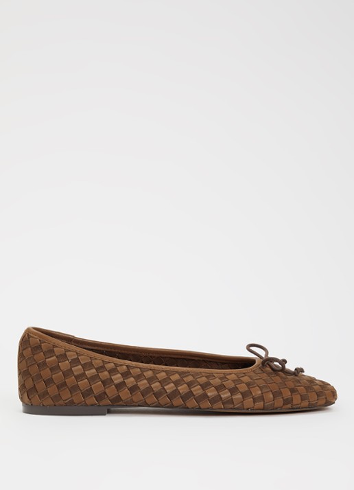 Dune London Wide Fit Heat ballerina van leer - voorkant 853brown-leather_mix