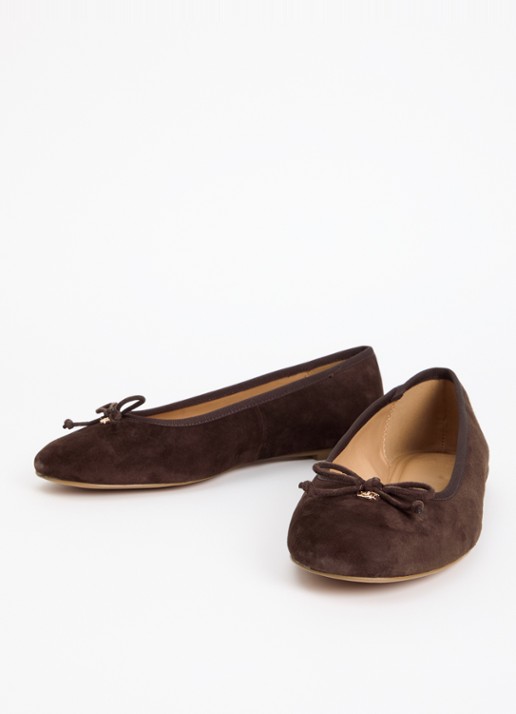 Dune London Wide Fit Helenne ballerina met gestrikt detail - detail donkerbruin