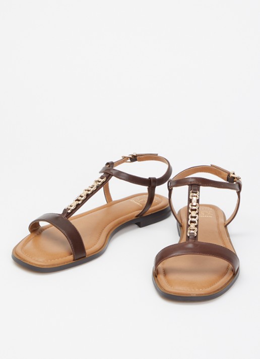 Dune London Wide Fit Lollipops sandaal van leer - detail chocoladebruin
