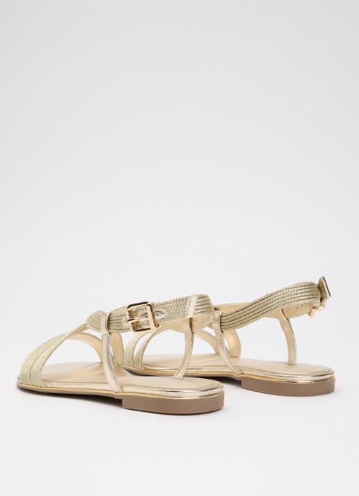 Dune London Wide Fit Lope sandaal van leer met metallic finish - achterkant goud