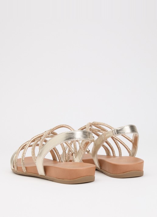 Dune London Wide Fit Lyrically sandaal van leer met strass - achterkant 5 goud