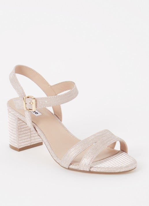 Dune London Wide Fit Merisa sandalette van leer - voorkant roségoud