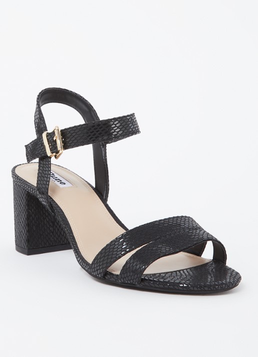 Dune London Wide Fit Merisa sandalette van leer - voorkant 2 diepzwart