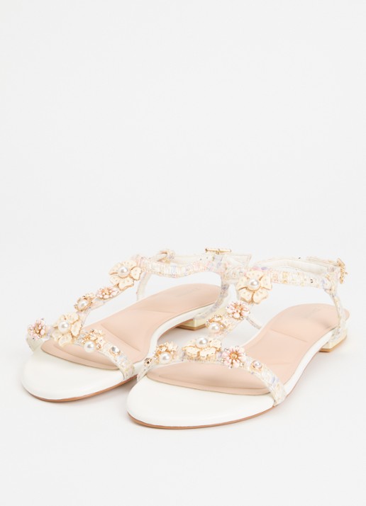 Dune London Wide Fit Nature sandaal met strass - detail gebroken wit