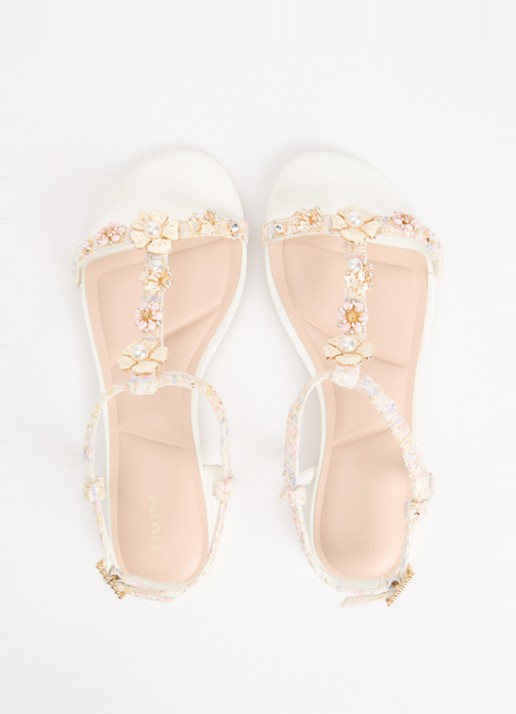 Dune London Wide Fit Nature sandaal met strass - detail 2 gebroken wit