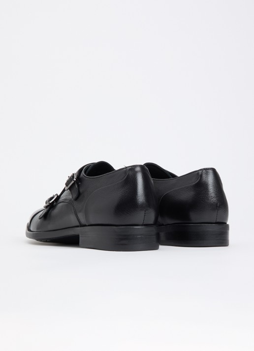Dune London Wide Fit Satchin loafer van leer met gespdetail - achterkant 2 zwart