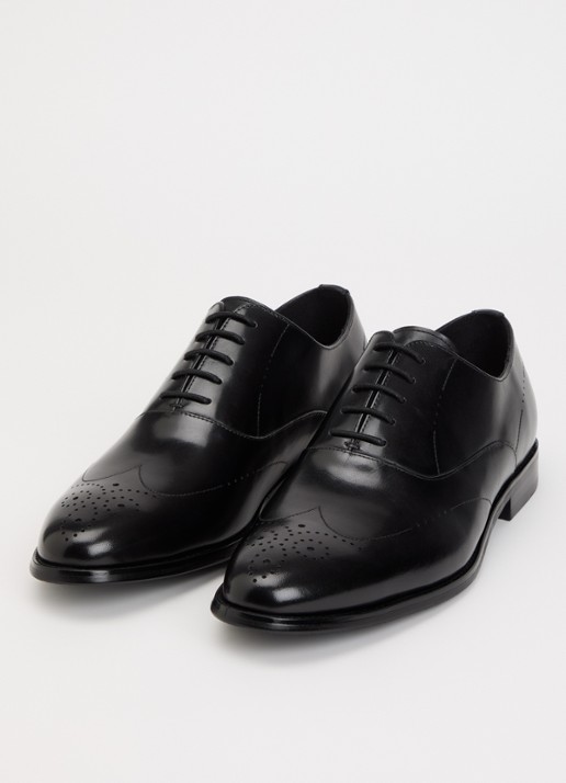 Dune London Wide Fit Shaay brogue van leer - detail zwart